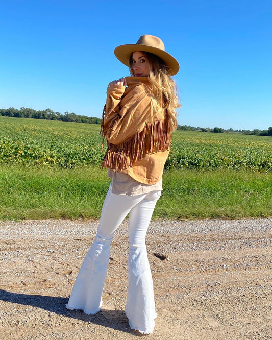 Camel Fringe Oversized Jacket