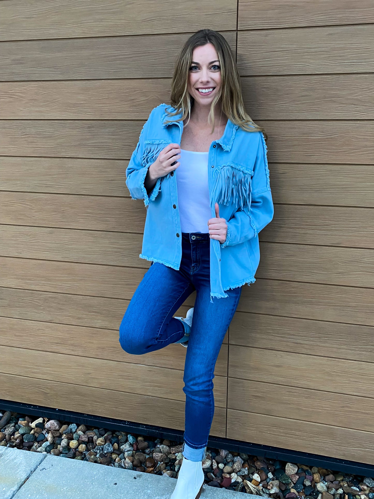 Curvy Cassidy Fringe Denim Shacket