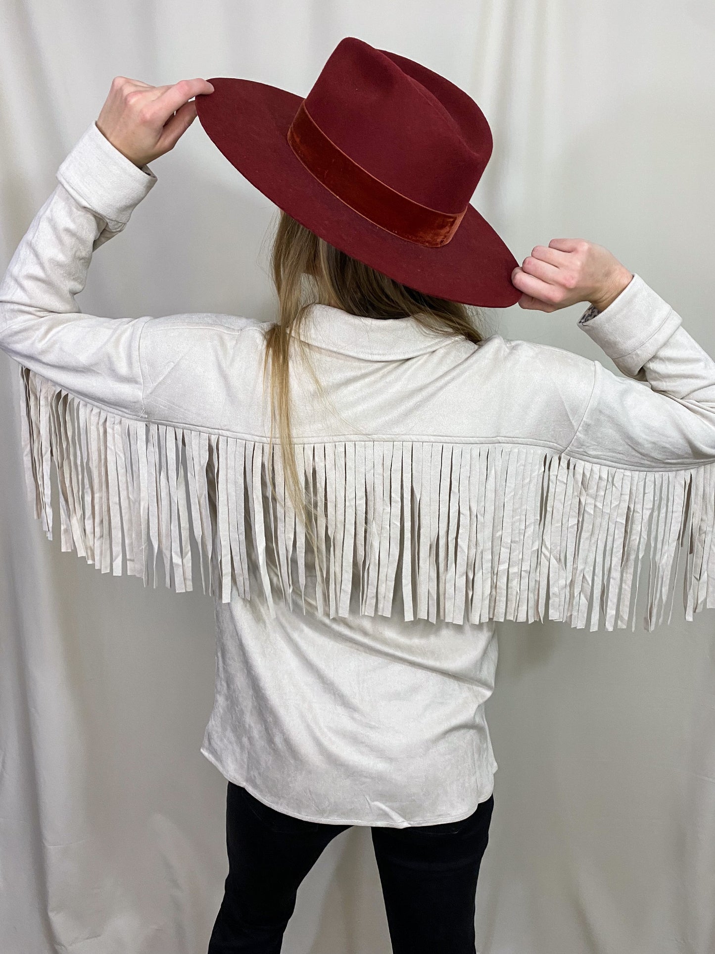 Suede Fringe Button UP