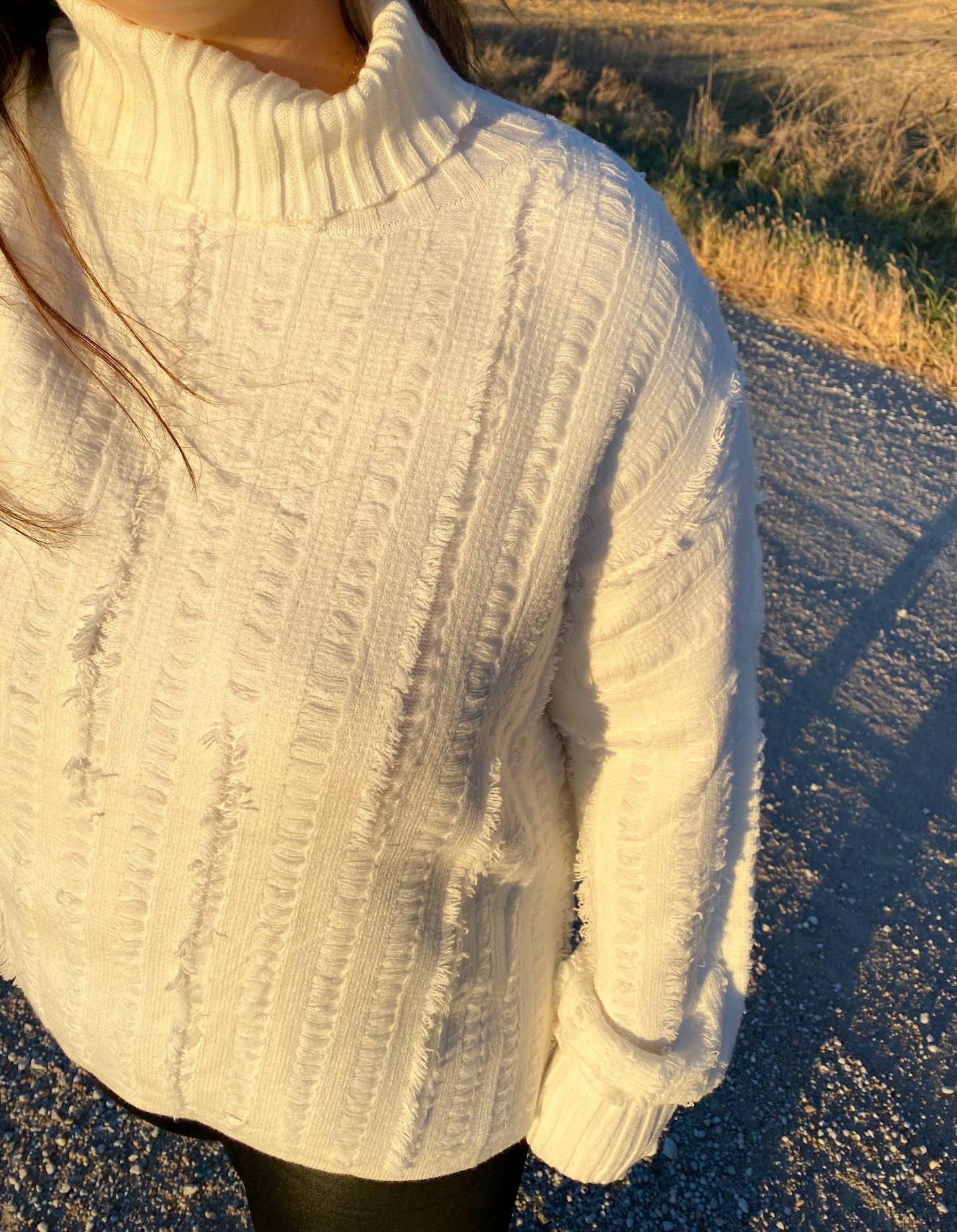 Curvy Distressed Turtleneck Sweater