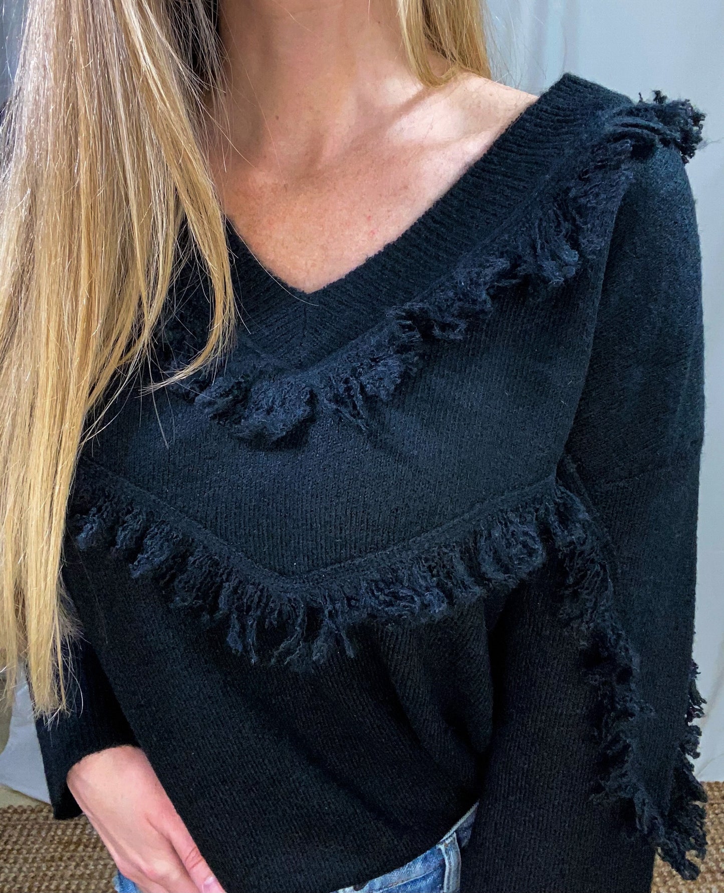 V-Neck Fringe Sweater